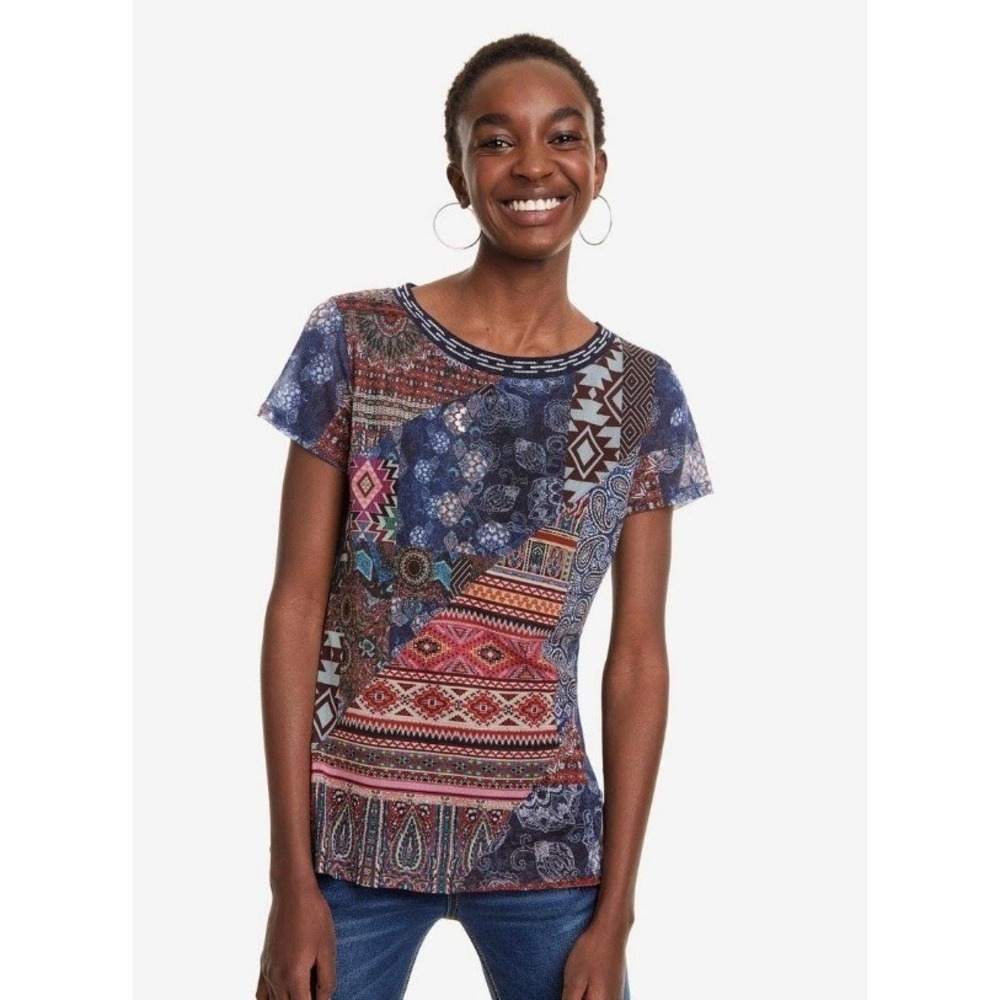 DESIGUAL Mesh Top Geometric Paisley Mixed Prints XXL - Picture 2 of 4